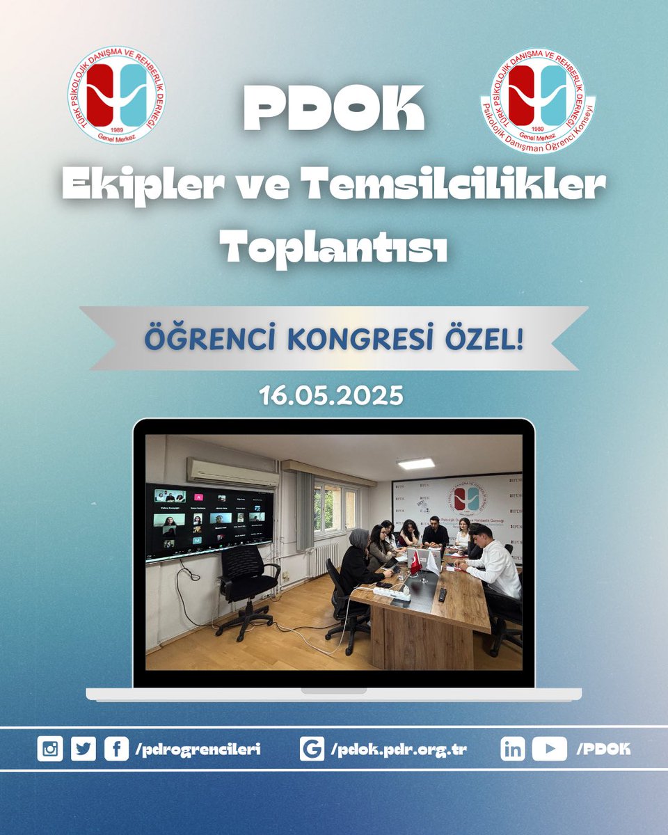 Merhaba PDOK Ailesi ☀️

16 Mayıs tarihinde Türk PDR Derneği Genel Başkan Yardımcımız Alperen Arslan'ın ve PDOK Temsil Heyetimizin katılımları ile ekipler ve temsilcilikler 20. Ulusal PDR Öğrencileri Kongresi Özel toplantımızı gerçekleştirdik.

<a href="/turkpdrdernegi/">Türk PDR Der- Psikolojik Danışma ve Rehberlik</a>
<a href="/pdrogrencileri/">PDOK</a>