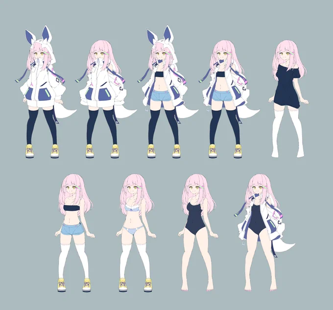 掲載許可が出ましたので"雪音りう"クラファンのリターン用立ち絵の進捗です。服装差分が…増えているッ!? #雪音りう 