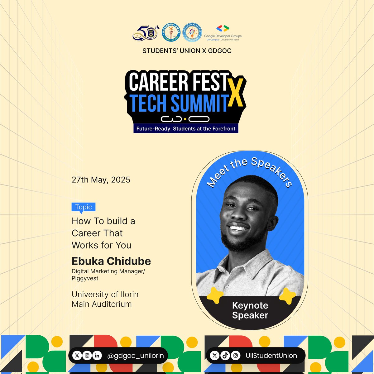 gdgoc_unilorin's tweet photo. KEYNOTE SPEAKER ALERT 

What does it really take to build a career that works for you. We’re thrilled to welcome @Daevee007, Digital Marketing Manager at @PiggyBankNG, come talk to us about that at #CareerFestxTechSummit

Don't miss it, Register today: https://t.co/g4hz8RbF0U https://t.co/dft1GaciBi