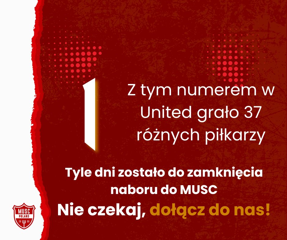 #Odliczamy czas do końca naboru do MUSC. To ostatni dzień!

De Gea, Schmeichel, Van der Sar ? A może ktoś inny? Kto był najlepszą jedynką w historii United?

Nie zwlekajcie, wejdźcie w link: musc.pl/dolacz-do-nas/ i wstąpcie w szeregi MUSC!