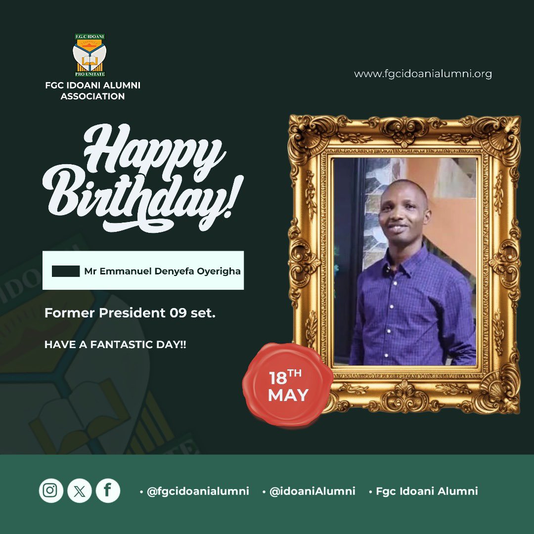 Happy birthday to our esteemed alumni, Mr Emmanuel Denyefa Oyerigha.

As a former President of the 09 set, your leadership and dedication have left a lasting impact on our community. 

May this special day bring you joy, good health, and celebration.