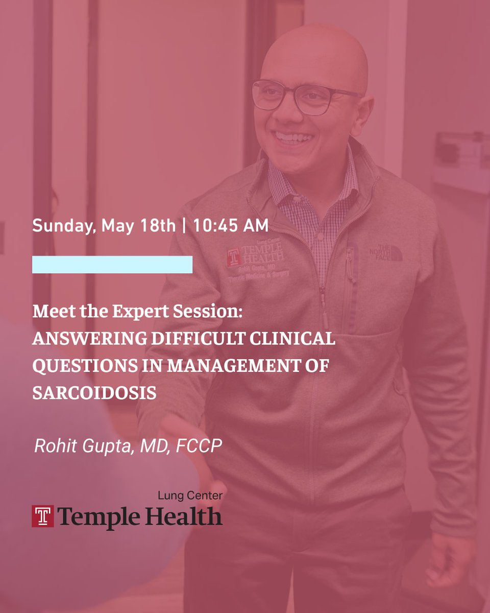 Join us for a Meet the Expert session with Dr. Rohit Gupta at 10:45 AM today and gain insights into answering difficult clinical questions in management of Sarcoidosis. See you there! #ATS2025