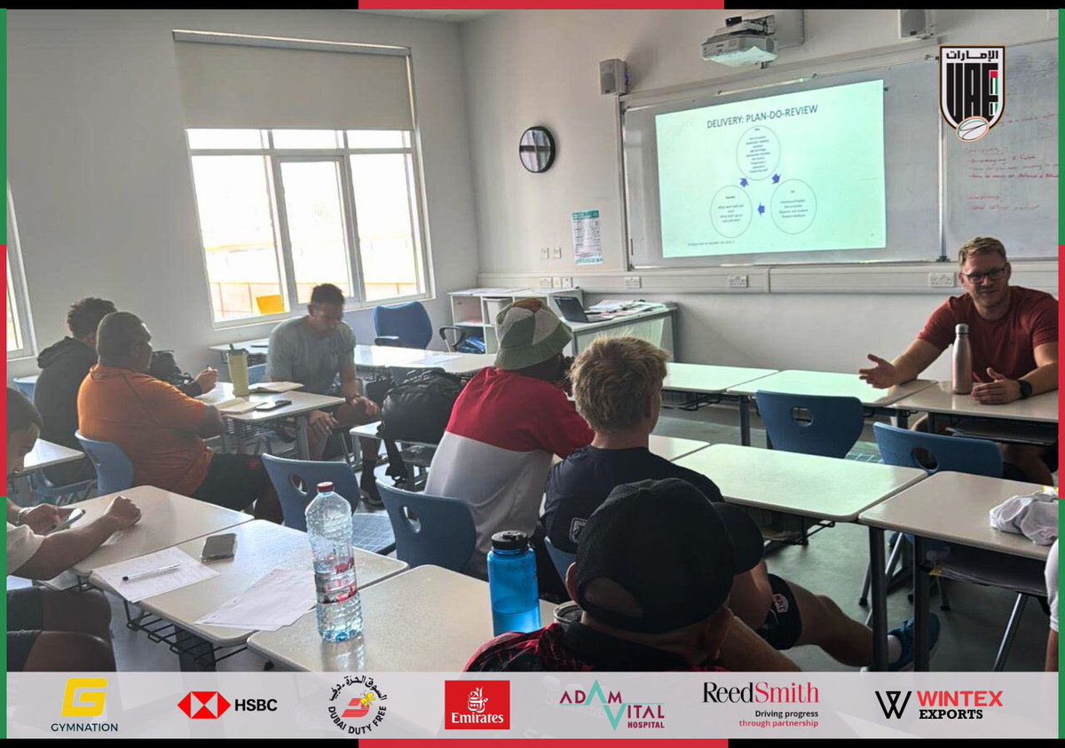 uaerugby's tweet photo. #UAERF held training courses today, issuing international certifications in rugby-specific first aid, and accrediting Sevens coaches and match officials at @DESSDubai in Academic City 🏉📋

#UAERugby #RugbyTraining #FirstAid #SevensRugby #RefereeCourse #CoachAccreditation #RugbyDevelopment #RugbyUAE #GameReady