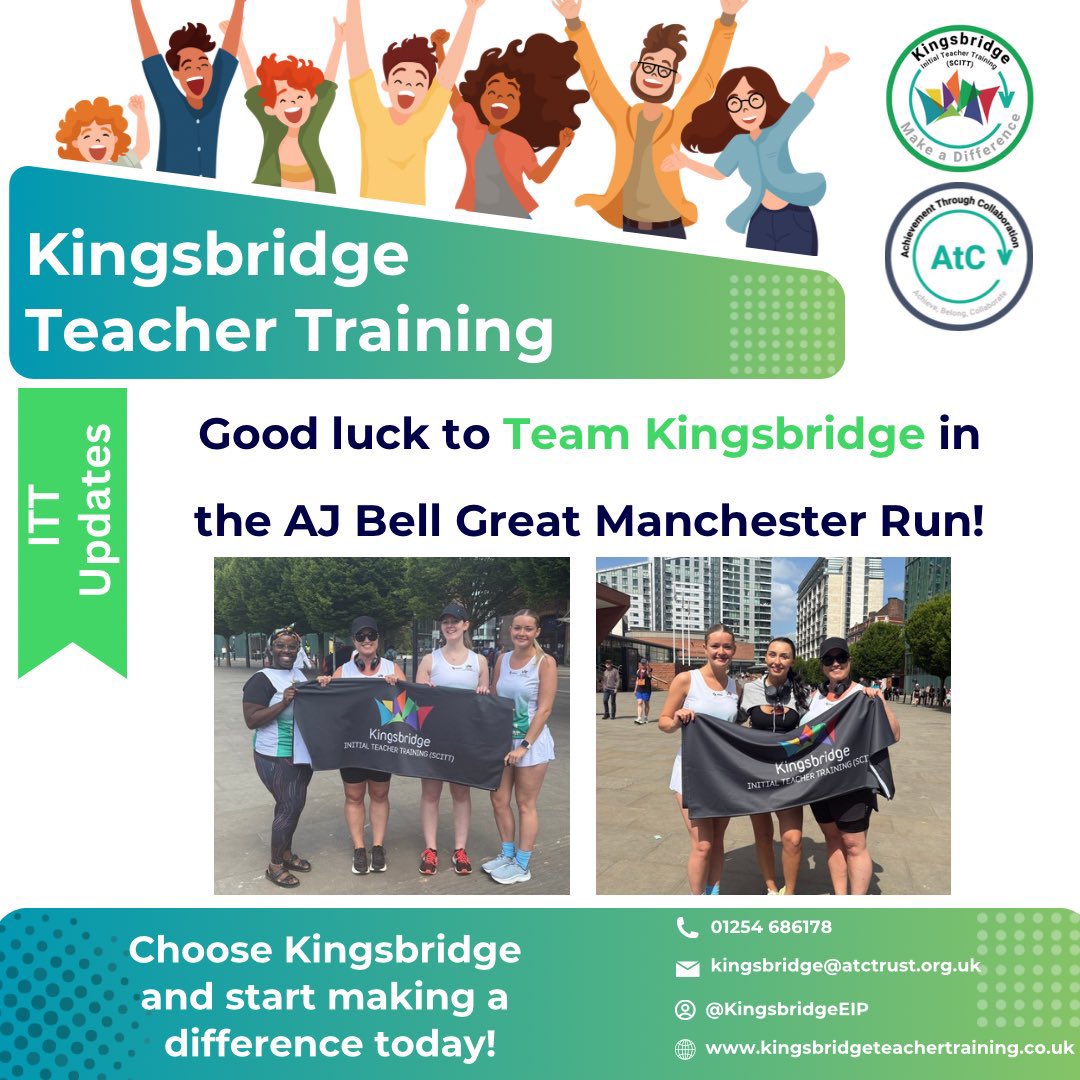 Kingsbridge North West Teacher Training (@kingsbridgeeip) on Twitter photo Team <a href="/KingsbridgeEIP/">Kingsbridge North West Teacher Training</a> are ready and raring to go!
See if you can spot them in the AJ Bell Great Manchester Run πππ½ββοΈπββοΈ
Find us at the finish line on Deansgate!
#Getintoteaching #Makeadifference #Traintoteach #Kingsbridge #SCITT #ITT Team <a href="/KingsbridgeEIP/">Kingsbridge North West Teacher Training</a> are ready and raring to go!
See if you can spot them in the AJ Bell Great Manchester Run πππ½ββοΈπββοΈ
Find us at the finish line on Deansgate!
#Getintoteaching #Makeadifference #Traintoteach #Kingsbridge #SCITT #ITT