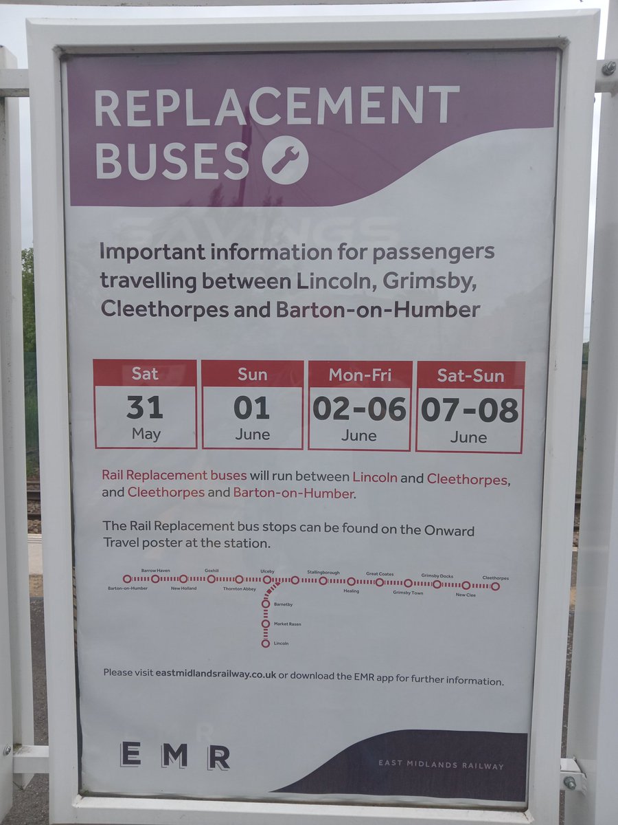 North Notts & Lincs Community Rail Partnership (@nnlcrp) on Twitter photo 31st May to the 8th June
Engineering work in Northern Lincolnshire will affect <a href="/EastMidRailway/">East Midlands Railway (EMR)</a> services between #LincolnCentral #MarketRasen #Barnetby #Habrough #GrimsbyTown & #Cleethorpes
<a href="/TPEassist/">TPE Customer Assist</a> services between #Scunthorpe #Barnetby #Habrough #GrimsbyTown and #Cleethorpes 31st May to the 8th June
Engineering work in Northern Lincolnshire will affect <a href="/EastMidRailway/">East Midlands Railway (EMR)</a> services between #LincolnCentral #MarketRasen #Barnetby #Habrough #GrimsbyTown & #Cleethorpes
<a href="/TPEassist/">TPE Customer Assist</a> services between #Scunthorpe #Barnetby #Habrough #GrimsbyTown and #Cleethorpes