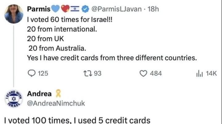 a_apfan's tweet image. Imagine wasting your time and your money by trying to cheat a song contest and you still lose @eurovision @israel