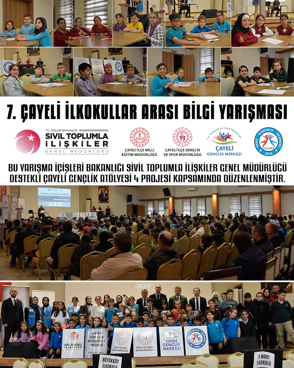 GSB_CayeliGM's tweet photo. 2025 Gençlik Haftası kapsamında Çayeli İlkokullar, Ortaokullar ve Liseler Arası Bilgi Yarışmaları düzenledik.

Gençlik ve Spor İlçe Müdürlüğü, Milli Eğitim İlçe Müdürlüğü ve Genç Düşünce Derneği ile berabr düzenlediğimiz yarışmalarda derece alan okullarımızı tebrik edrz
#ÇayeliGM https://t.co/wUTOuh6EZD
