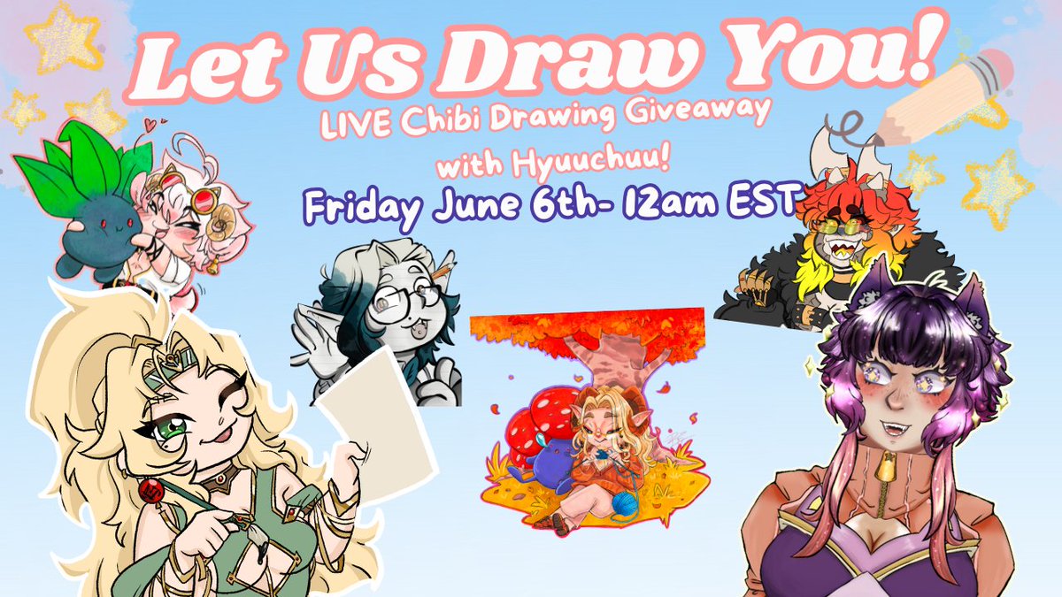 rendrawsdisney's tweet photo. 🌟LIVE CHIBI ART GIVEAWAY🌟
Join myself and @Hyuuchuu on June 6th 12am EST as we draw random winners as chibis during stream and highlight what we love about your design!

How to Participate:
✏️MUST be over 18
✏️Share this post
✏️Submit a png of your vtuber or persona in the comments below
✏️Give us 2 or 3 interesting facts about your vtuber/ persona!!
✏️DEALINE FOR SUBMISSIONS IS JUNE 2ND 10PM EST!!

Thats all! and we  hope to see y'all there!