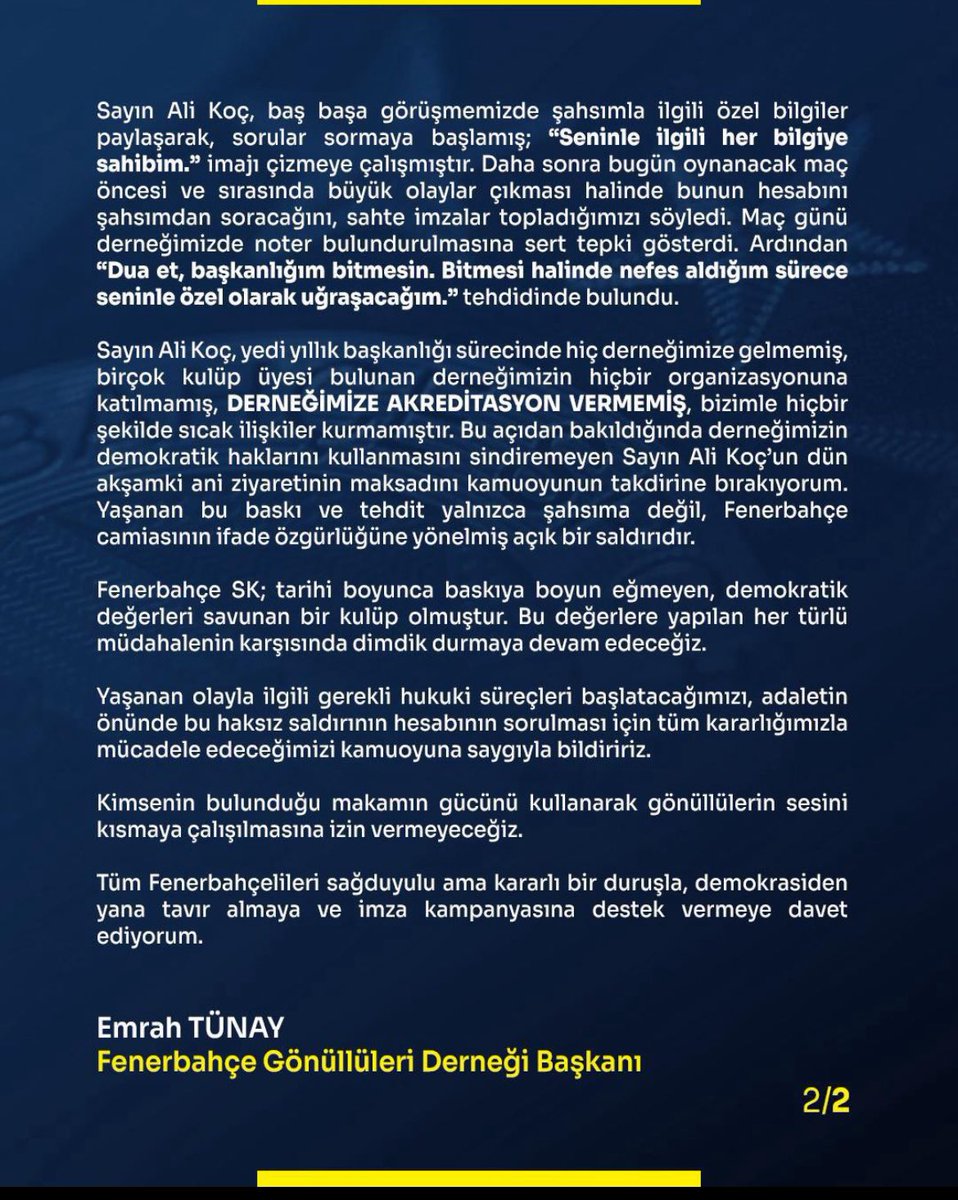 Canım isterse dernekte basarım, Canım isterse seni de bitiririm,
Herkese her şekilde tehdit, baskı.

Dernek başkanlığı ötesinde bir vatandaş olarak tüm yasal haklarını kullanman lazım <a href="/emrahtunay1907/">Emrah Tünay</a> 

Fenerbahçe ye hep birlikte sahip çıkacağız. #imzaverfenerbahçe