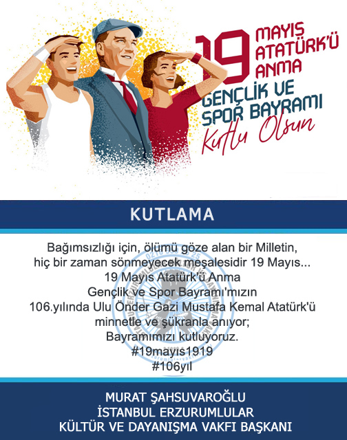 Bağımsızlığı için, ölümü göze alan bir Milletin, hiç bir zaman sönmeyecek meşalesidir 19 Mayıs.
19 Mayıs Atatürk'ü Anma Gençlik ve Spor Bayramı'mızın 106.yılında Ulu Önder Gazi Mustafa Kemal Atatürk..@msahsuvarogluu
<a href="/naketeci/">Neslihan Arzu KETECİ</a>
<a href="/huseyinunes/">Hüseyin ÜNEŞ</a>
<a href="/BilginAkn/">bilgin akın</a>
<a href="/CelilPOLAT/">Celil POLAT</a>
<a href="/ozkayahuseyin25/">Hüseyin Özkaya</a>