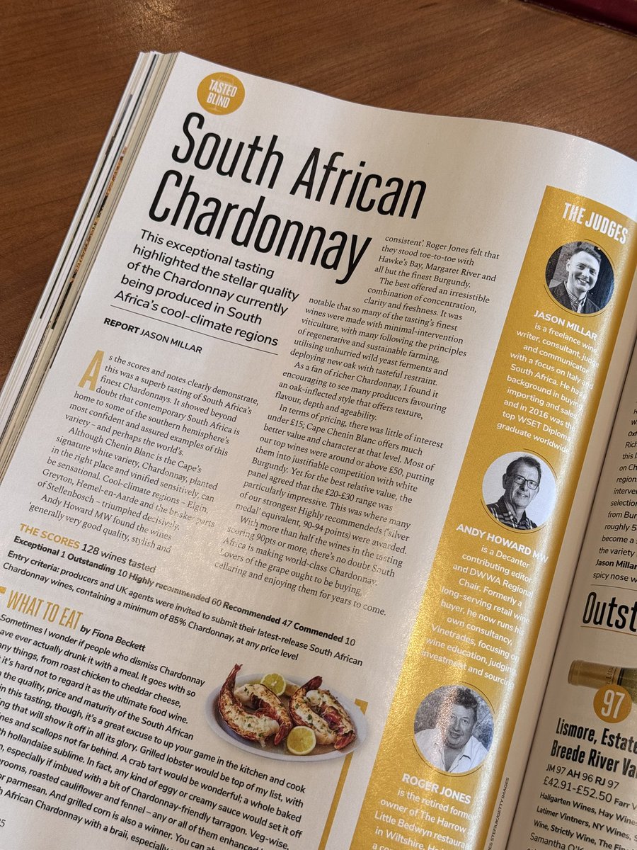South African Chardonnay shines in the latest <a href="/Decanter/">Decanter</a> issue, with @JasonDMillar calling it “home to some of the southern hemisphere’s most confident and assured examples of this variety – and perhaps the world’s.” Cool-climate class. World-class wine. 🇿🇦👌