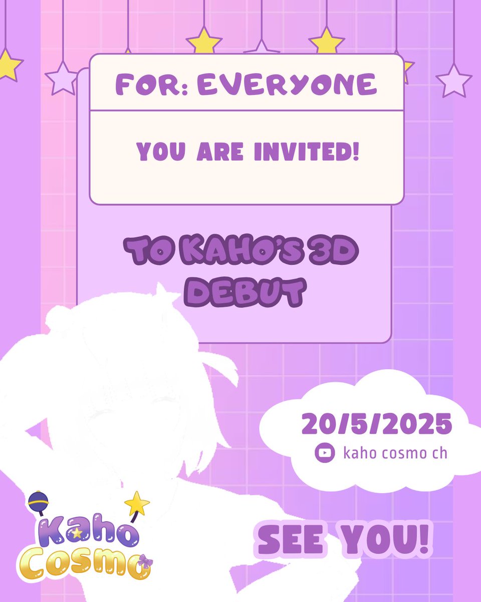 kahocosmo's tweet photo. 💜 KAHO 3D DEBUT💜

siapa mau jadi 3D?? kaho maw!!!
kaho mau inpit kalian semua debut 3d hari selasa!!! dateng yaa!!!

:･ﾟ✧:･.☽˚｡･ﾟ✧:･.:

🔗https://t.co/OrtG7qEZZC
⏰ 20 may 2025, 20:00 https://t.co/XI9L7d1R5W