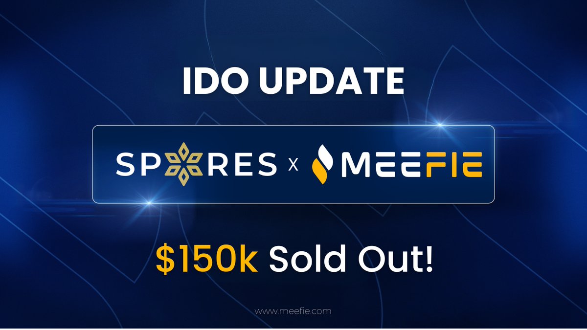 $150K SOLD OUT on Spores Network! 

Incredible! Our IDO on Spores Network Launchpad is now FULLY SOLD OUT — $150K raised!

Massive gratitude to our amazing community and early backers for making this happen. Your support is fueling the future of MeeFie!

This is just the