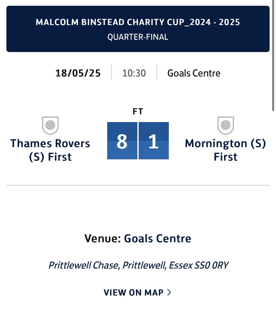 FT: Rovers 8-1 Mornington First 

Second gear Rovers strike again. Progressing into the cup semi final. 

Goals from Ash X4, Connor, Ali, Dora &amp; Chad. 

#UTR