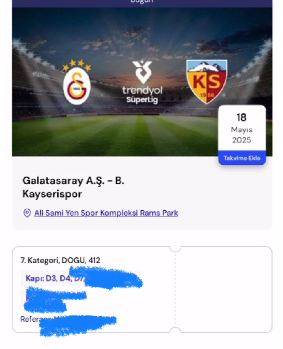 Galatasaray&amp;kayseri dogu üst 7. Kategori  412 nolu maç bileti 1 adet arkadaşım var almak isteyen özelden mesaj atabilir #ramspark #maçbileti #icardi #Osimhen #KupaBeyi #kupalaralayıksınsenSanlıgalatasaray #gsvskayseri #kayserimaçbileti #ultraslan #maçbileti #kontrasyon #şampiyon