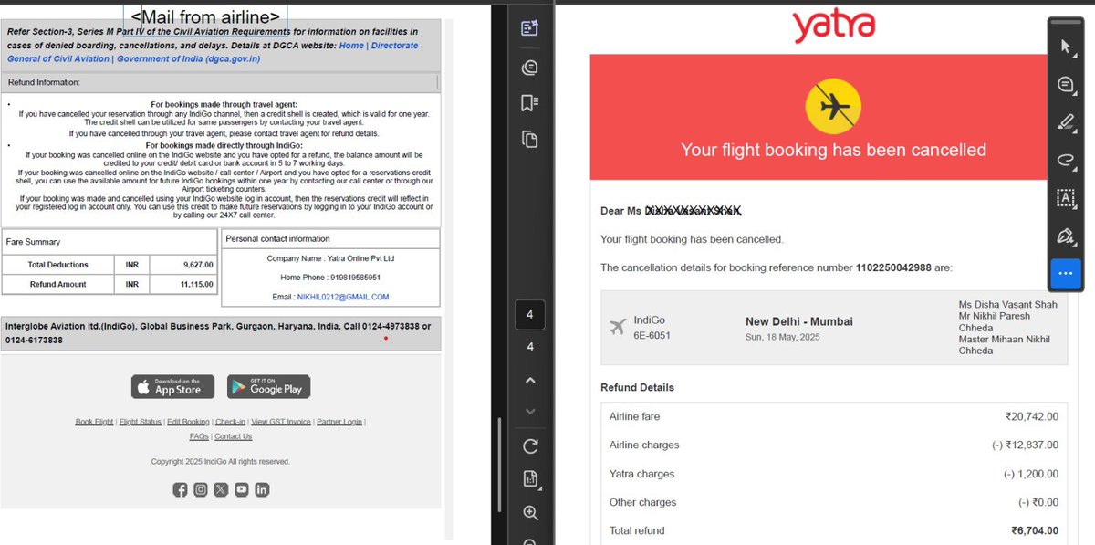 nikhil0212's tweet photo. 1/2 @YatraOfficial you are unethically charging more for flight cancellation. For the flight I cancelled which was booked through your portal, your email mentions airline cancellation charge is: ₹12,837 whereas airline’s email says total cancellation is ₹11,115
@Yatra_Care https://t.co/HeKT5qD5bQ