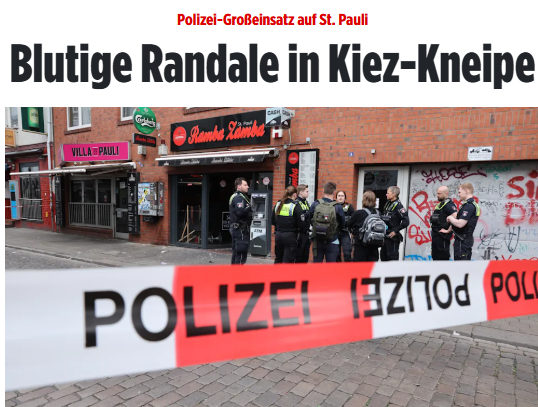 #HAMBURG : 2 Gruppen geraten in Lokal aneinander. 
Bei den Beteiligten soll es sich um mind 7 Männer aus Lateinamerika handeln. Bei der Schlägerei gingen auch Scheiben und die Eingangstür zu Bruch, Mobiliar flog durch die Gaststätte und wurde beschädigt. bild.de/regional/hambu…