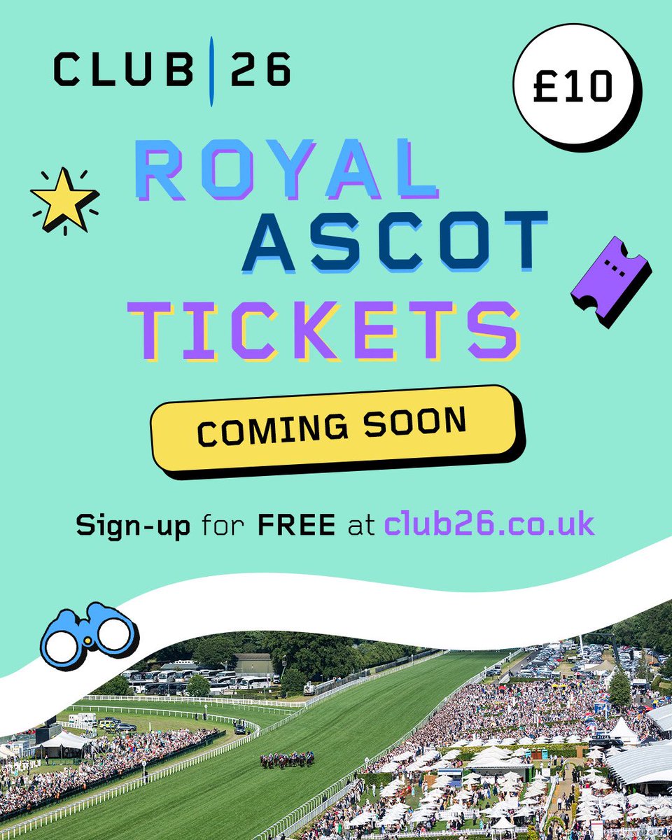 🏇🏽✨ Royal Ascot for £10? Yes, please!

Aged 18 to 26? Sign-up to 𝗖𝗹𝘂𝗯 𝟮𝟲 for 𝗲𝘅𝗰𝗹𝘂𝘀𝗶𝘃𝗲 access to £10 tickets landing 𝘁𝗵𝗶𝘀 𝘄𝗲𝗲𝗸.

📲 Sign-up today 👉 club26.co.uk