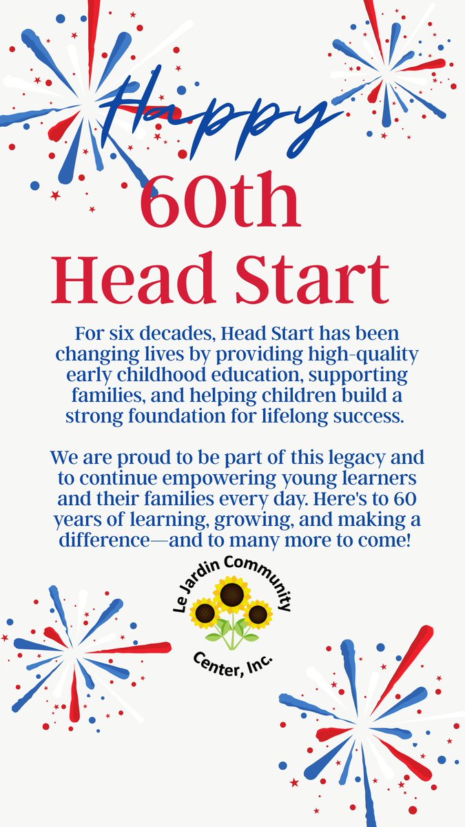 LeJardinCC's tweet photo. 🎉 Head Start is celebrating 60 years of empowering children & families! For decades, the program has built strong foundations for lifelong learning—including here at Le Jardin. We’re proud to be part of this legacy. #HeadStartProgram #LeJardinProud @natlheadstart https://t.co/ZxAGfefjAi