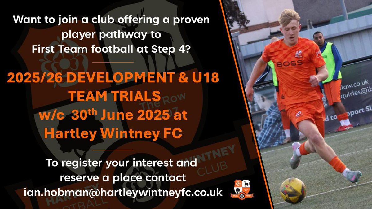 Hartley Wintney -Development Team (@hwfc_devs) on Twitter photo We are recruiting.
We have success this year with players making 1st team debuts at step 4. Want to progress your careers in non league footballs register via email Ian.hobman@hartleywintneyfc.co.uk We are recruiting.
We have success this year with players making 1st team debuts at step 4. Want to progress your careers in non league footballs register via email Ian.hobman@hartleywintneyfc.co.uk