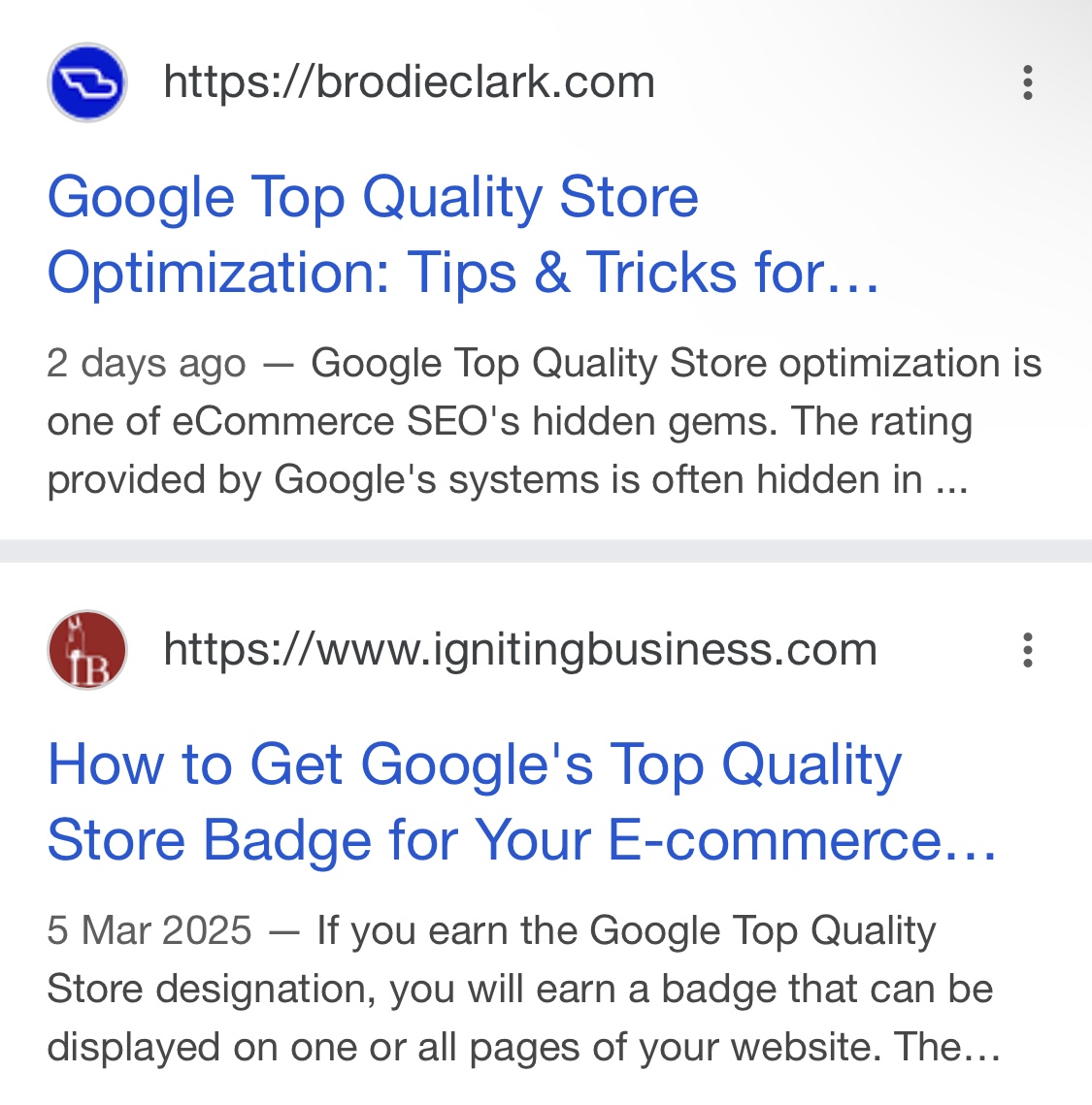 Google is testing out removing site names from mobile snippets and instead showing just the domain in a larger font. This is compared to the standard existing format, likely being an extension of Google’s focus on simplifying mobile snippets. See history: brodieclark.com/notes/#may-2025