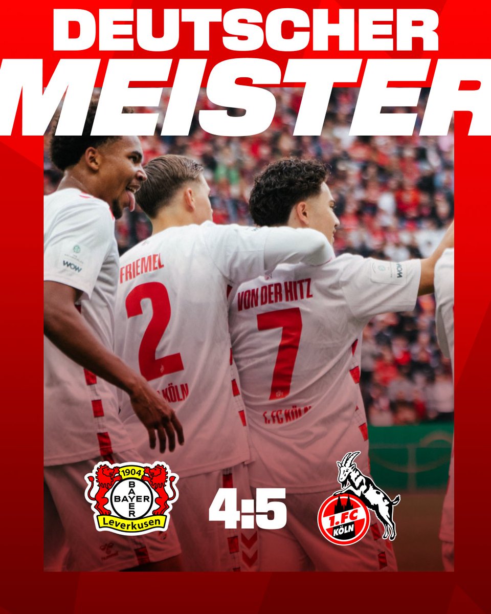 fckoeln's tweet photo. WAHNSINN! Die U19 ist Deutscher A-Jugend-Meister 2025! 🏆❤️

GLÜCKWUNSCH, JUNGS! Ihr habt die ganze FC-Familie stolz gemacht! ❤️🤍
____
#effzeh https://t.co/sWg3U2CCkt