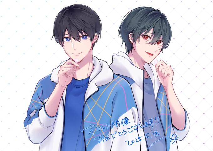 オケコン開催おめでとうございます鳥取公演もたのしみにしてます(フラスタ用に描いたはるちゃんと郁弥くんです)