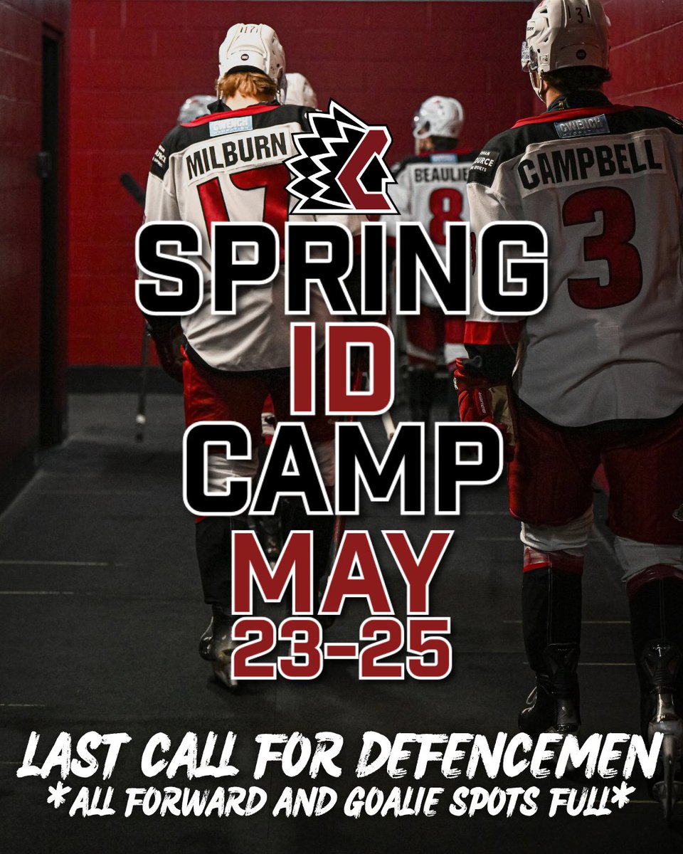 CHIEFS 2025 SPRING ID CAMP IS COMING UP THIS WEEKEND AT THE COLISEUM
May 23rd-25th

🚨LAST CALL FOR ALL DEFENDERS 🚨
(*no forward or goalie spots available*)

Camp is open to AAA, Academy, and Zone level players born between 2009-2005

REGISTER NOW:
chilliwackhockeyacademy.com/service-page/s…