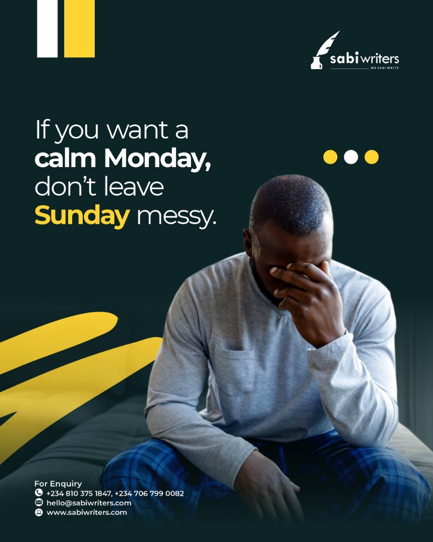 sabiwriters's tweet image. Peaceful Mondays don’t just happen.

They’re built with decisions made on Sunday.

Tidy your space.

Sort your plans.

Start the week in control.

#sabiwriters #intentionalliving #mondayreset #productivehabits #sundayprep #Sunday