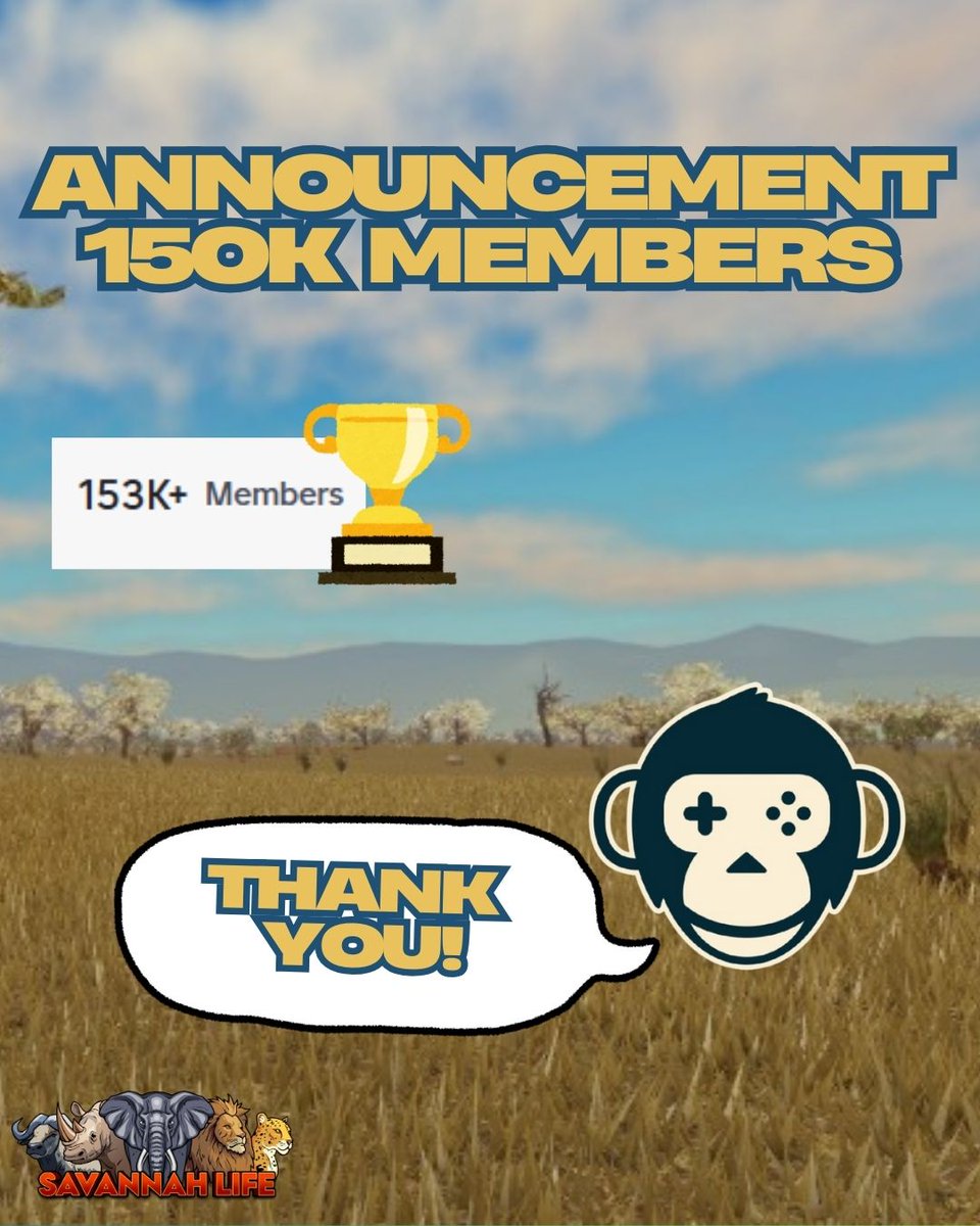 NOYO_Production's tweet image. 🎉 150K+ Roblox Members! Thank You, NOYO Community!
We’ve officially hit 150,000+ members on our Roblox community! 🥳 We’re beyond grateful for every single one of you who plays, supports, and shares Savannah Life with friends.
#SavannahLife #NOYOProductions #RobloxCommunity