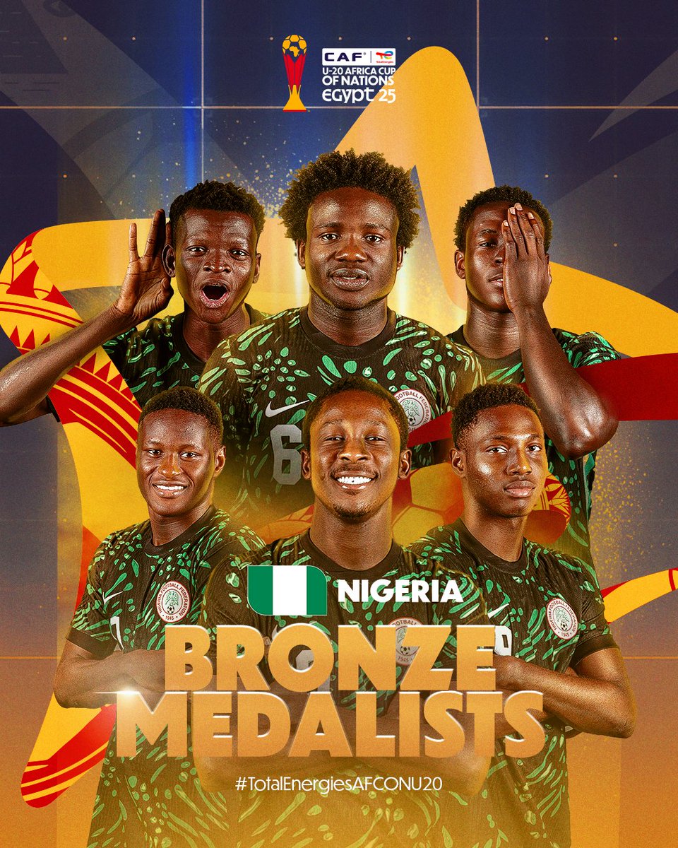 🇳🇬 BRONZE MEDALISTS 🇳🇬

The Flying Eagles take home the bronze. 🥉

#TotalEnergiesAFCONU20