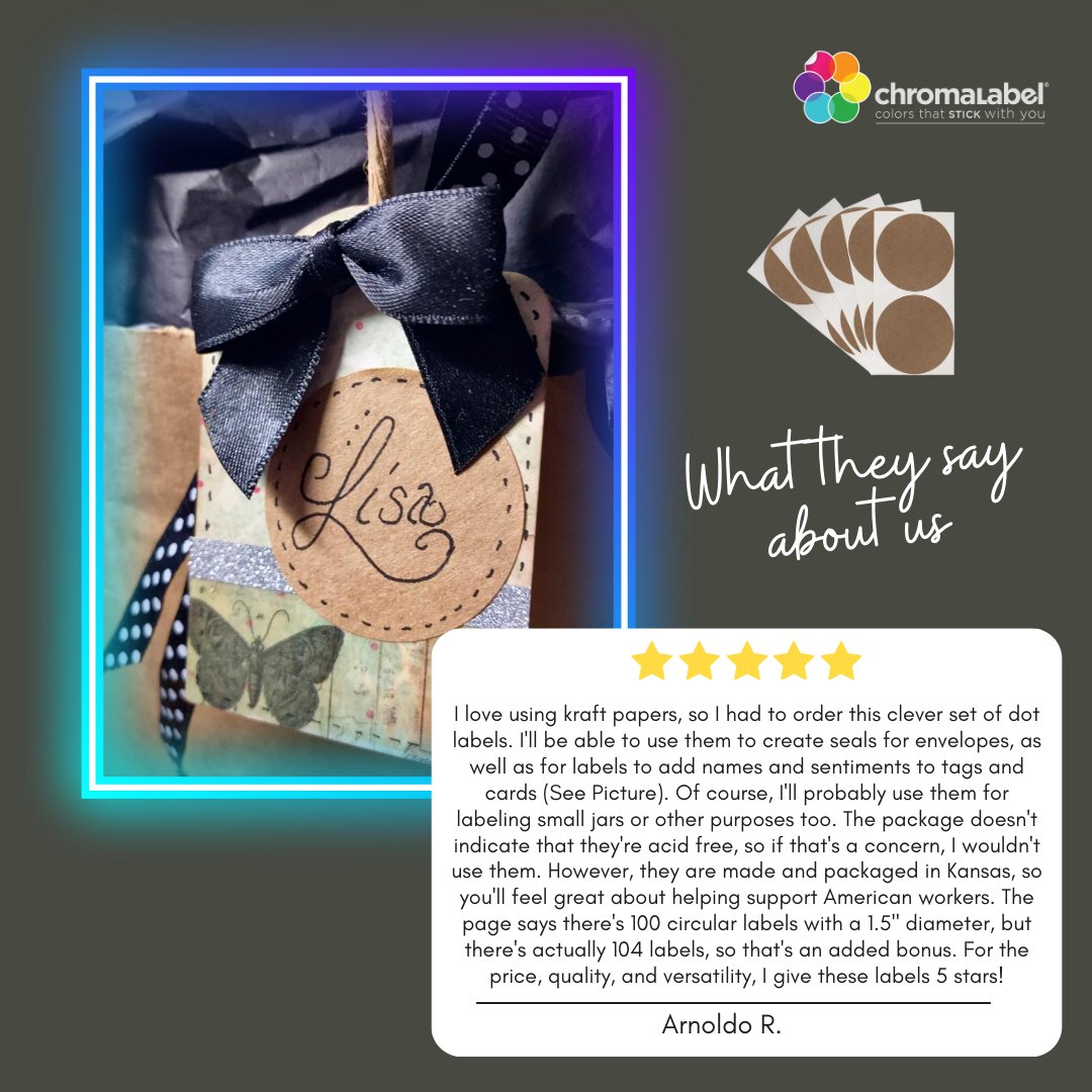 ChromaLabel's tweet image. We love hearing how our Kraft dot labels bring your creativity to life! 🟤💌
Perfect for sealing envelopes or adding heartfelt notes to tags and cards — one clever little label does it all.

#ChromaLabel #KraftLabels #CraftingWithLove #CreativeDetails