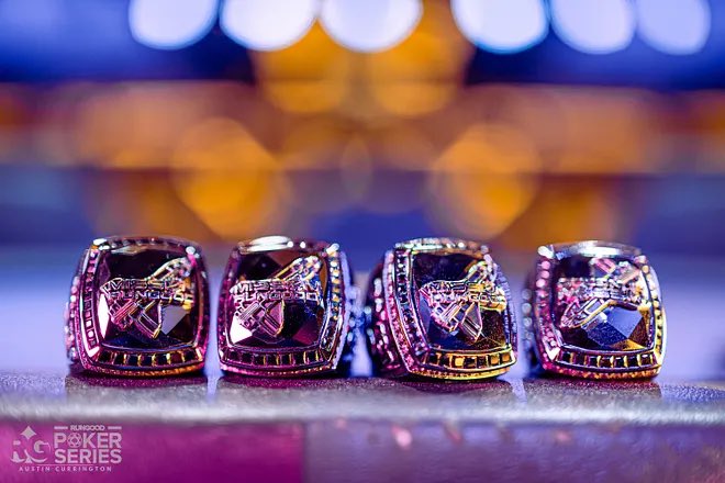 PokerNews's tweet photo. Day 2 is officially UNDERWAY in the @RGPokerSeries Spring Season Finale for the $1,100 Main Event in Kansas City 🔥🚀

55/447 still remaining, who have all locked up $1,751 🔒 

1st place is $86,974 and the coveted RGPS Main Event Ring 💰💍 

Follow Day 2⬇️ https://t.co/ftogO1fyKE