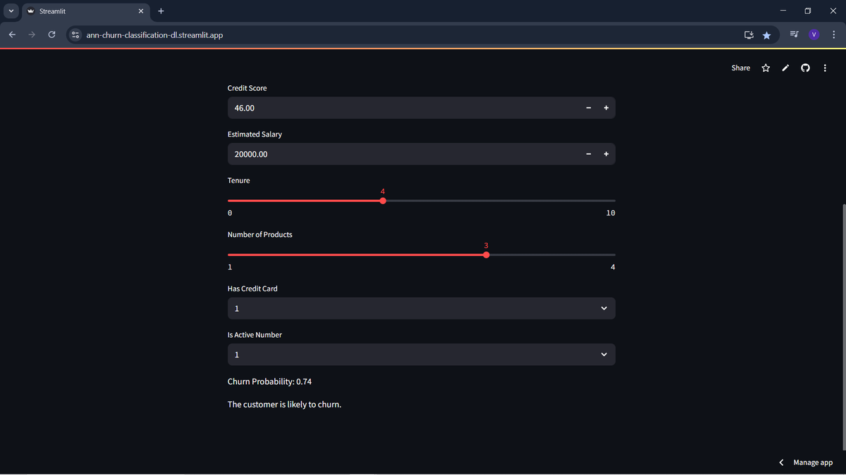 IparVishal's tweet photo. Customer Churn Prediction
- A project that combines Deep Learning, Artificial Neural Networks, and a Streamlit UI!
- App that predicts whether a customer is likely to churn, based on their input data.

 Website Link : https://t.co/6oYvHbjyZP
Source code : https://t.co/9pcdnlMk7r https://t.co/0VpLxjTbAk