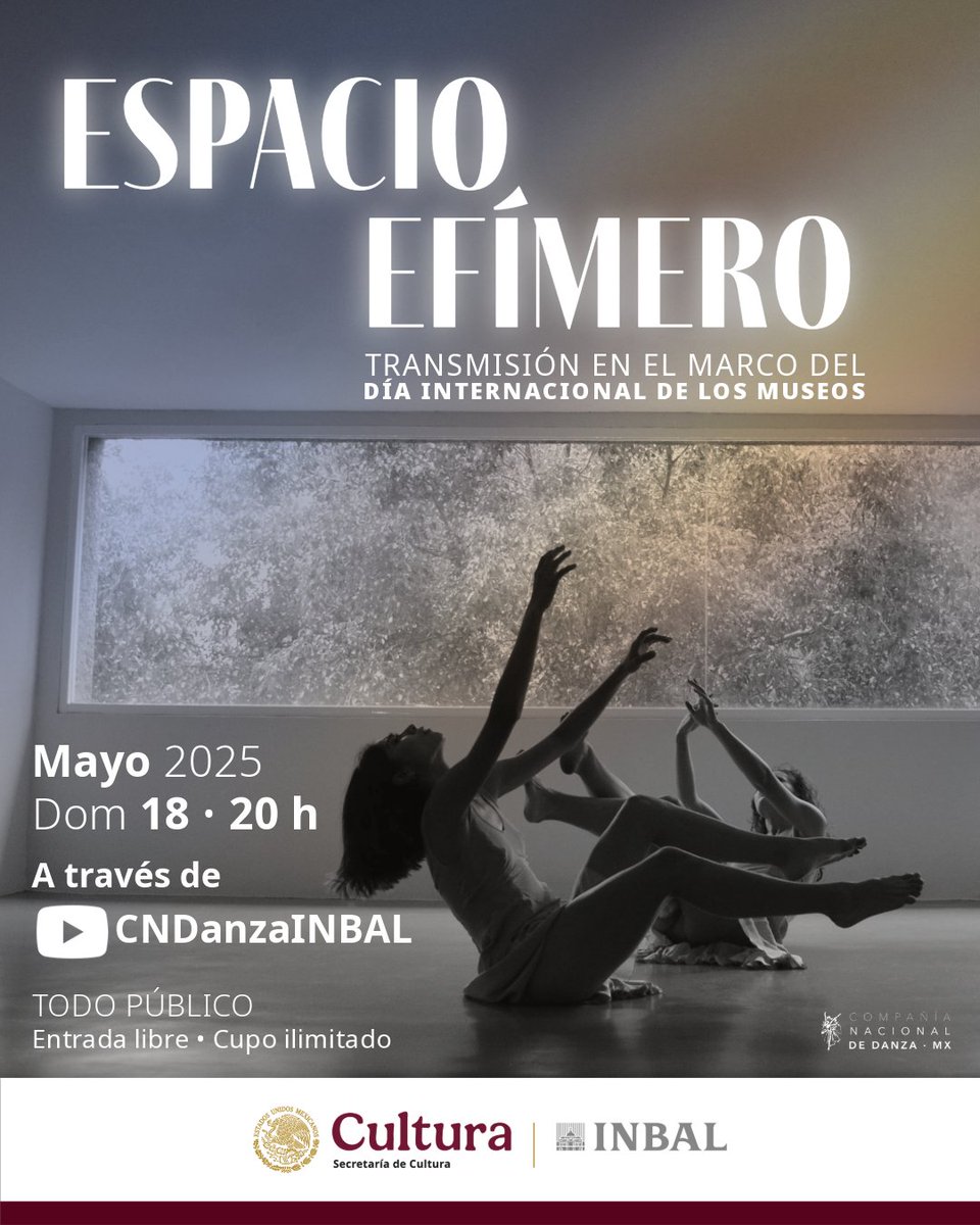 Los museos resguardan la historia… la danza la hace presente.
Hoy, en el #DíaInternacionalDeLosMuseos, acompáñanos en la transmisión de "Espacio efímero", una obra que habita el espacio como un instante de belleza.

📺 Estamos a punto de comenzar. ¡No te la pierdas!