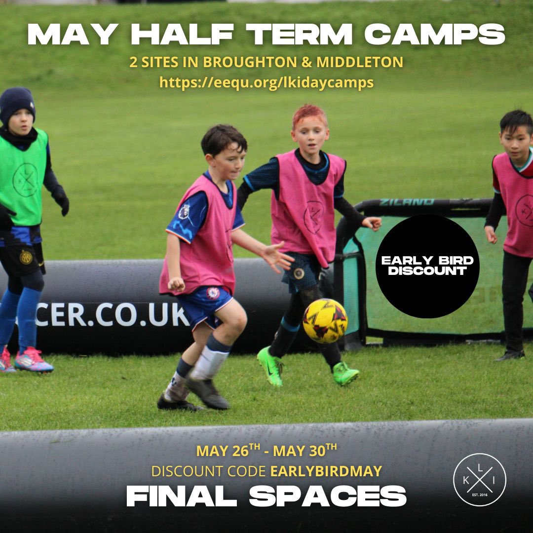 LetsKickItMK's tweet photo. Our Day Camps for the May break are nearing full capacity! 

To book on to our regular DAY CAMPS at Middleton Primary & Broughton Fields, please use the link below:

https://t.co/DtTAcrAKjn

To book on to our LKI ELITE CAMP at Middleton on the Wednesday, please use the link below:

https://t.co/Q4Np8vzikm

To book on to our GK CAMPS at Broughton, please use the link below:

https://t.co/DtTAcrAKjn

A reminder, our DAY CAMPS and GK CAMPS are ON, on the Bank Holiday Monday!

COME & PLAY THE LETS KICK IT WAY!
https://t.co/RuZsrcSXf0
07415178399
admin@letskickitsoccer.co.uk

#letskickit #letskickitmk #camps #broughton #middleton #mk #miltonkeynes #halfterm #soccer #football #training #development #community #safe #professional #bestinmk