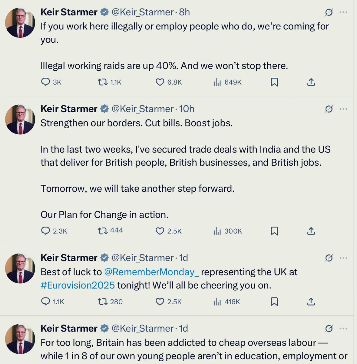troovus's tweet photo. 24 out of Keir Starmer’s last 32 tweets have been anti-immigration 

When the prime minister spams the country with racist and xenophobic hatred and division, we’re heading for dangerous times

Racists won’t care about the status distinctions, they’ll just be emboldened https://t.co/HVRZNJ8H4F