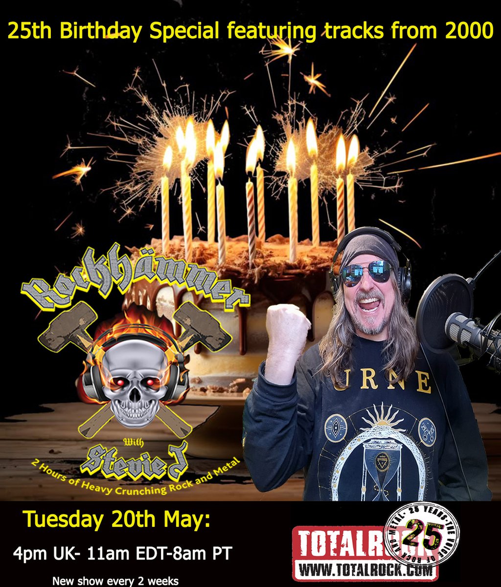 @rockhammershow (@rockhammershow) on Twitter photo <a href="/TotalRockOnline/">TotalRock</a> is 25 years young & I'll be celebrating with tracks from 2000 along with the best new tracks from <a href="/ExodusAttack/">Exodus</a> <a href="/chontarazband/">CHONTARAZ</a> <a href="/GRAVEDIGGERclan/">GRAVE DIGGER</a> <a href="/NuseBand/">Nuse</a> <a href="/KINGKRAKENUK/">KING KRAKEN</a> as well as classics from <a href="/Pantera/">Pantera</a> <a href="/Metallica/">Metallica</a> <a href="/myMotorhead/">Official Motörhead</a> <a href="/TheSoulflyTribe/">Soulfly</a> & much more! <a href="/TotalRockOnline/">TotalRock</a> is 25 years young & I'll be celebrating with tracks from 2000 along with the best new tracks from <a href="/ExodusAttack/">Exodus</a> <a href="/chontarazband/">CHONTARAZ</a> <a href="/GRAVEDIGGERclan/">GRAVE DIGGER</a> <a href="/NuseBand/">Nuse</a> <a href="/KINGKRAKENUK/">KING KRAKEN</a> as well as classics from <a href="/Pantera/">Pantera</a> <a href="/Metallica/">Metallica</a> <a href="/myMotorhead/">Official Motörhead</a> <a href="/TheSoulflyTribe/">Soulfly</a> & much more!