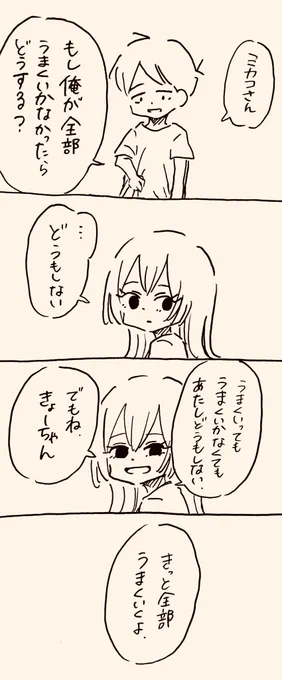 そんな顔しなくても大丈夫
 #ミカコときょーちゃん 