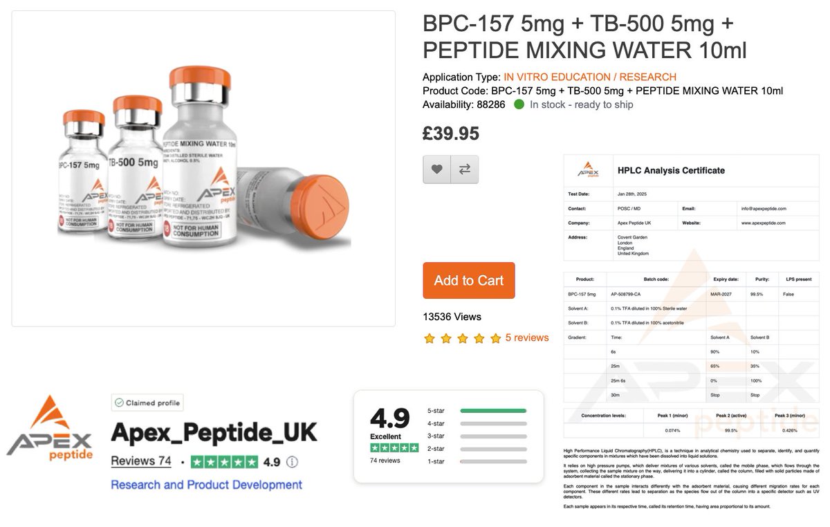 ApexPeptide's tweet image. 🔬TB-500 + BPC-157. Why settle for second best, use code: TWITTER20%
❇️ Rated EXCELLENT on Trust Pilot
💰Get 5.00 GBP gift for signing up & earn cash back as you shop!
🐺Wolverine Stack!