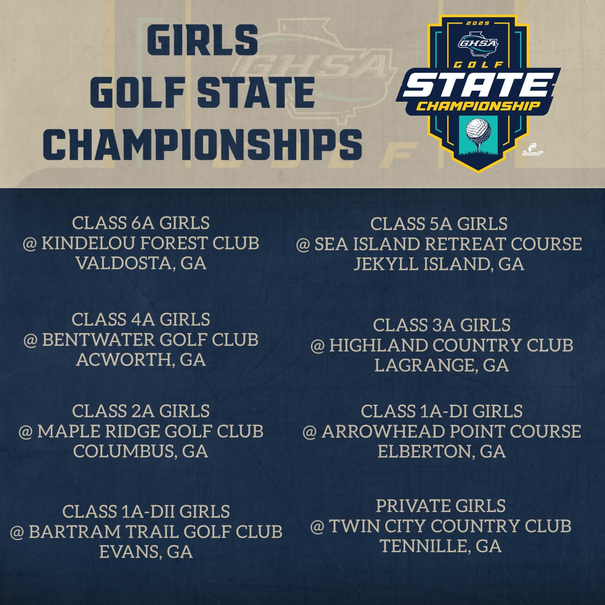 GHSA (@officialghsa) on Twitter photo Golf State Championships | ๐๏ธโณ๏ธ ๐
Round 1 Starts today @ 11 courses - bit.ly/43AQH0u
Download GHSA Golf App powered by <a href="/iWanamaker/">iWanamaker</a>
App will provide live leaderboards (Team/Individual)
<a href="/WilsonGolf/">Wilson Golf</a> Golf State Championships | ๐๏ธโณ๏ธ ๐
Round 1 Starts today @ 11 courses - bit.ly/43AQH0u
Download GHSA Golf App powered by <a href="/iWanamaker/">iWanamaker</a>
App will provide live leaderboards (Team/Individual)
<a href="/WilsonGolf/">Wilson Golf</a>