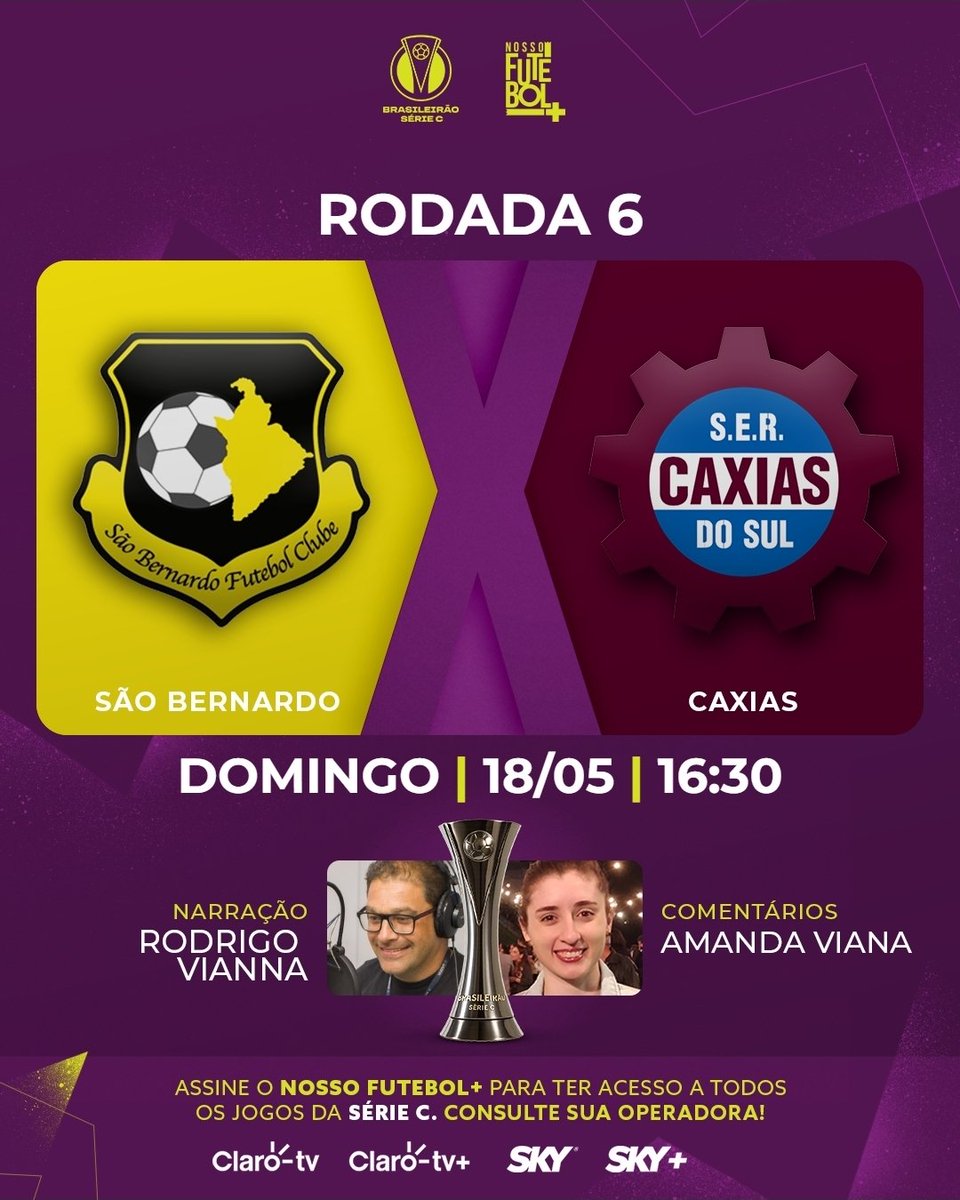Em seguida tem jogão no @NossoFutebol__+ Assine e  vamos juntos! O <a href="/saobernardofc/">São Bernardo FC</a> busca a primeira vitória em casa. Já o <a href="/sercaxias/">S.E.R. Caxias</a> quer a quarta vitória consecutiva. Comenta <a href="/amandavsilva/">Amanda Viana</a>