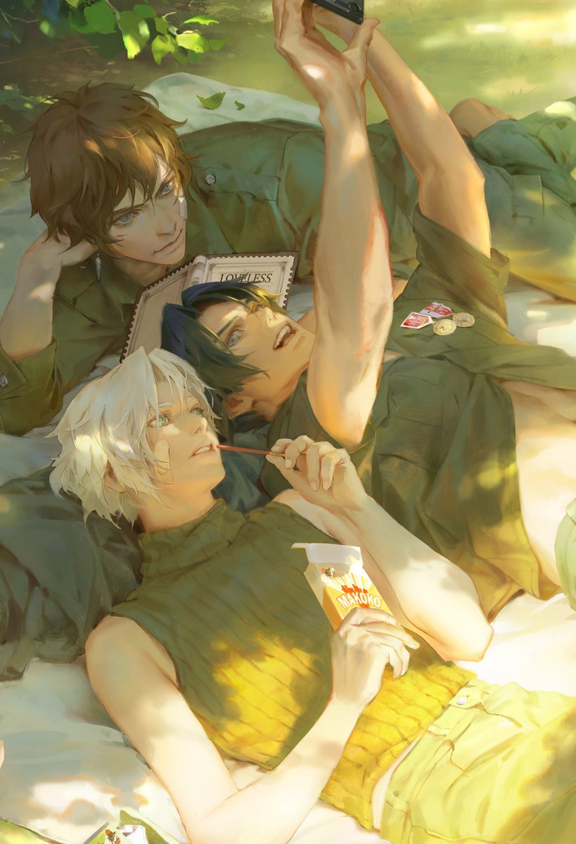 TerribleAunt's tweet image. #FF7EC #Sephiroth 
"Say cheese!"
The Soldier boys are enjoying a lazy summer afternoon off duty.
Minisis and Miniroth still have the marks from their previous fight on their faces.