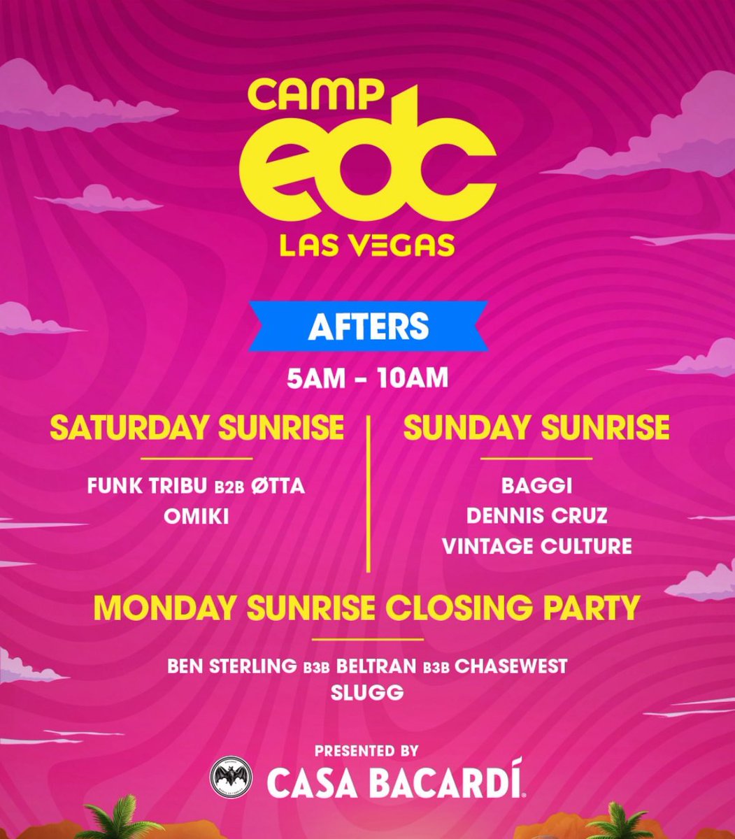 GAME MF DAY <a href="/EDC_LasVegas/">EDC Las Vegas</a> 🎰

BIONIC JUNGLE - 7:00 - 8:30 

EDC CAMPGROUND AFTERS - 5:00 - 6:30

LETS GET ITTTTTTTTT