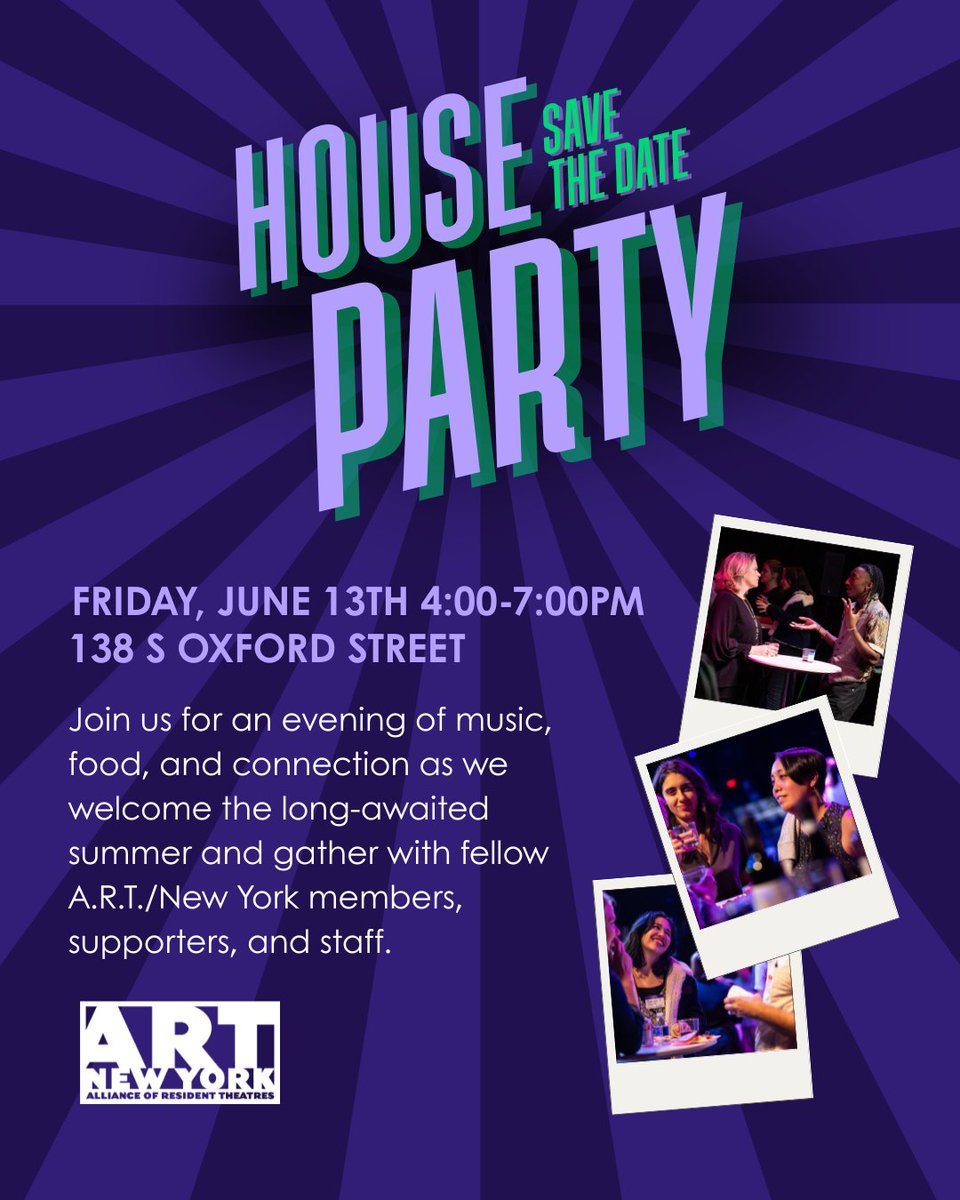 Save the Date! 🎉
Join us for the A.R.T./New York House Party on Friday, June 13th from 4:00–7:00PM at South Oxford Space.

We’re kicking off summer with music, food, and community vibe. Come through for a joyful afternoon of connection and celebration! ☀️🎶