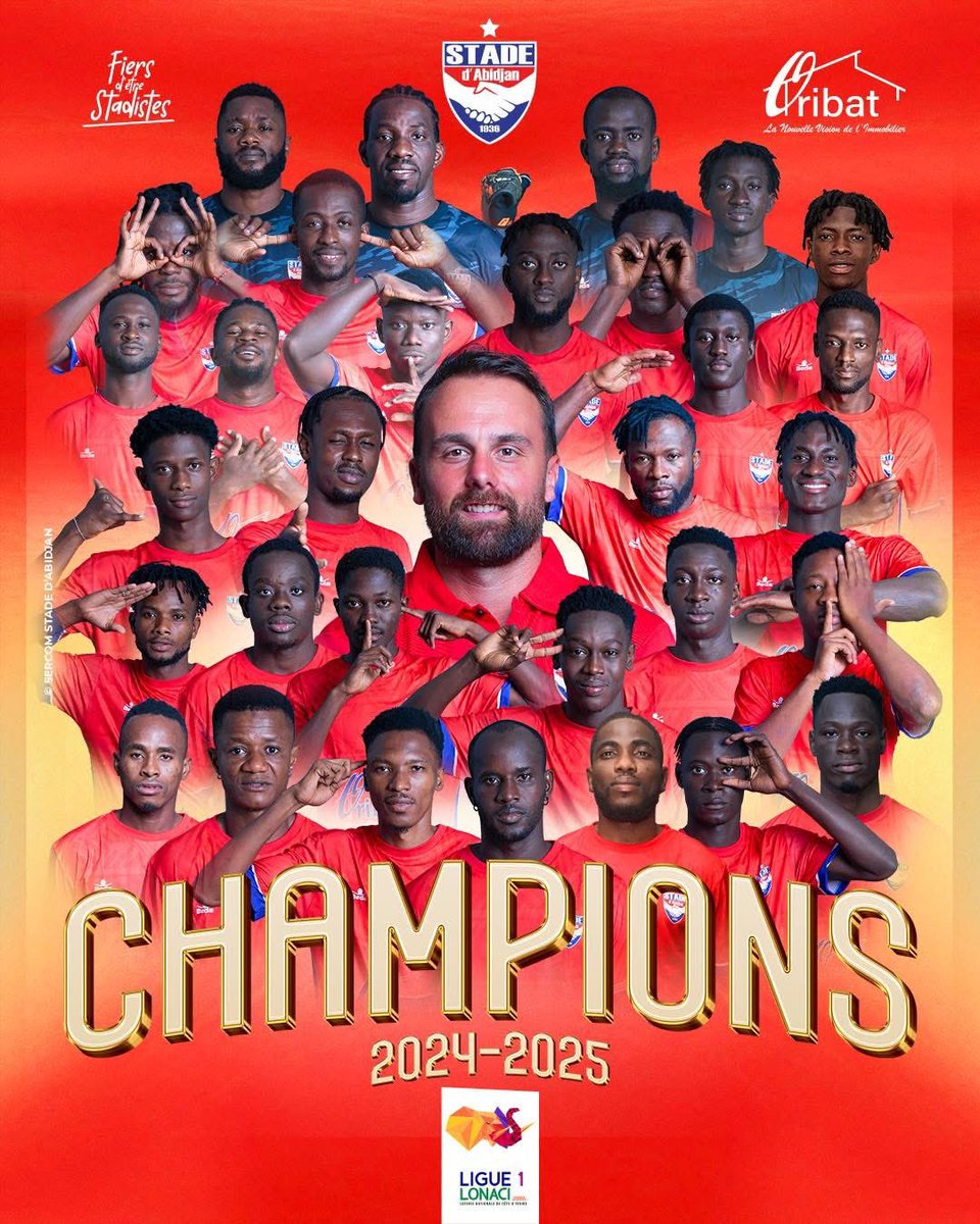 Selephanto's tweet photo. 🚨 OFFICIEL ! 

LE STADE D’ABIDJAN EST SACRÉ CHAMPION DE CÔTE D’IVOIRE ! ❤️💙🏆 

Les Yéyés n’avaient plus remporté le championnat depuis 56 ans. 📜 https://t.co/73JfdZh2OA