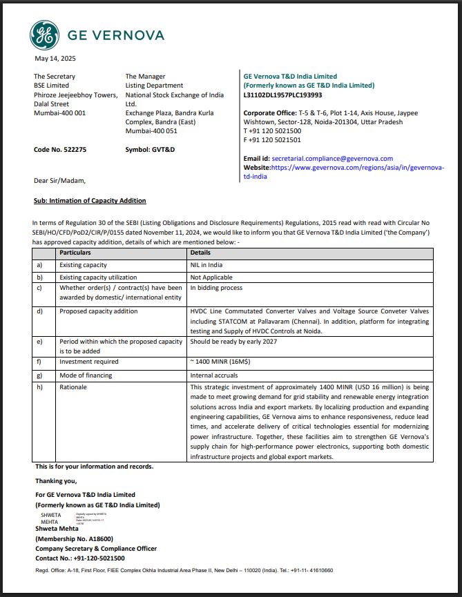 Muhammed_iq_bal's tweet photo. ⚡️ GE Vernova T&D India boosts capacity!
• New HVDC & STATCOM facility in Chennai
• Investment: ₹1400M (~$16M)
• Ready by early 2027
• Aims to enhance grid stability & renewable integration
#CapacityAddition https://t.co/OPnYXlDCgB