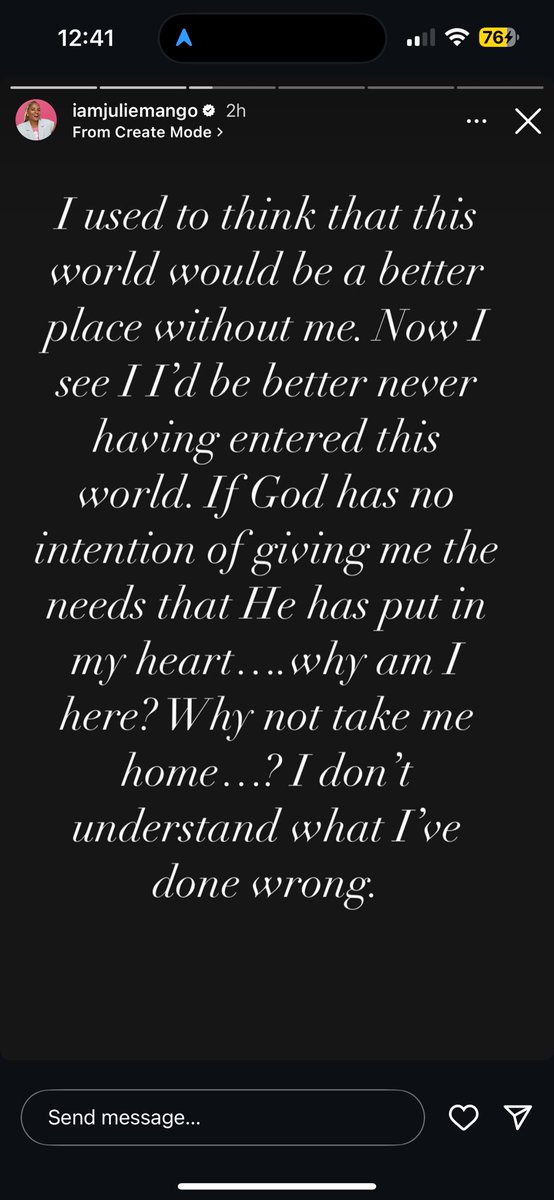 _romeko's tweet photo. Sending lots of hugs and prayers to @iamjuliemango. God has not turned His back on you; He’s not done with you. Please reach out to her and send positive energy her way 🙏🏾.  This breaks my heart 😢 https://t.co/mxd9YZG2Wv