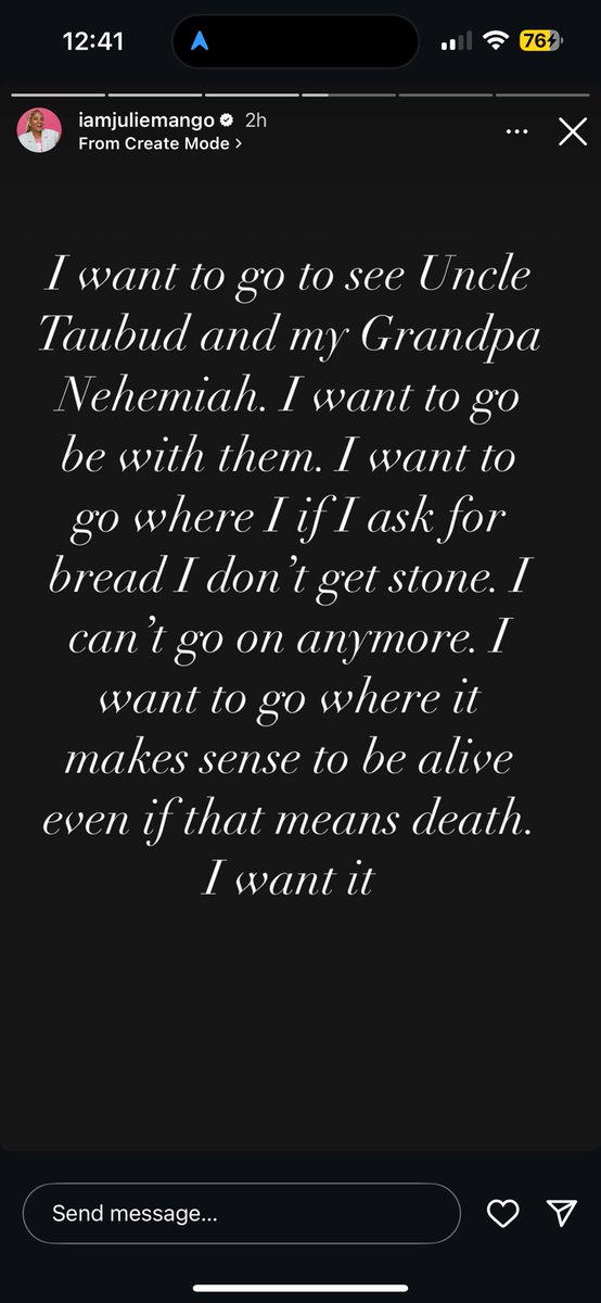 _romeko's tweet photo. Sending lots of hugs and prayers to @iamjuliemango. God has not turned His back on you; He’s not done with you. Please reach out to her and send positive energy her way 🙏🏾.  This breaks my heart 😢 https://t.co/mxd9YZG2Wv