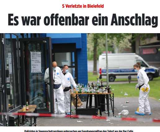 Terroranschlag! Täter hatte Waffen und brennbare Flüssigkeit im Rucksack! Syrer sticht wahllos auf Bar-Besucher ein - 5 Verletzte in #Bielefeld. Aufgrund der politischen Brisanz der Tat richtete die Polizei eine Besondere Aufbauorganisation ein. bild.de/regional/nordr…